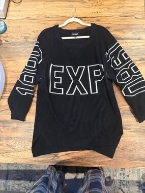 Express Black Crewneck Sweater with White Lettering